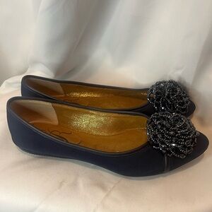 Navy Blue J Renee  Flats with Beaded Rosette